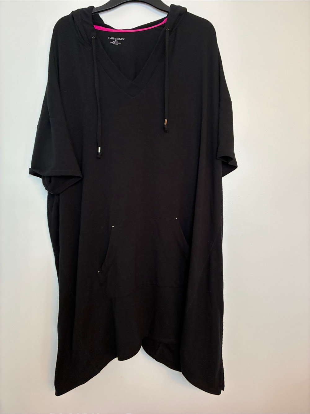 Catherines Black V-Neck Hooded Short-Sleeve Dress Size 3X